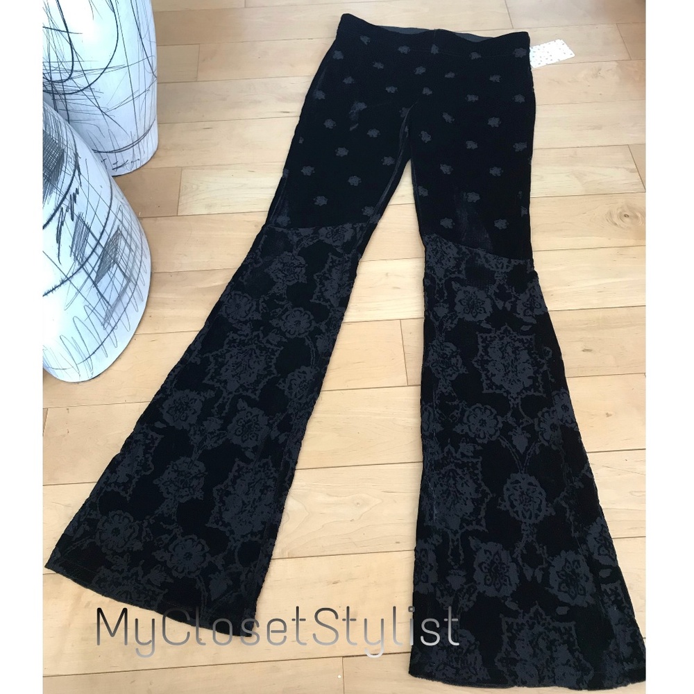 Free People Black Bells VELVET Pants NWT xs-s saks - Picture 1 of 7